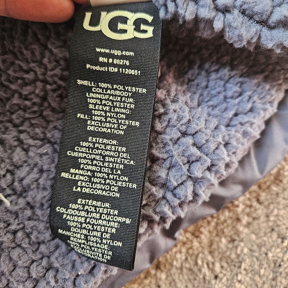 UGG Women's Patricia Sherpa Lined Puffer Jacket Blue Size XS Cropped Hip Length - Picture 6 of 9